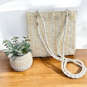 Vintage 70s Cream Gold Basket Weave Purse Italy Boho Cottagecore Chic Resortwear